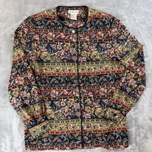 VTG Talbots Womens Size 8 Floral Fair Isle Hidden Button-Up Multicolor Blouse